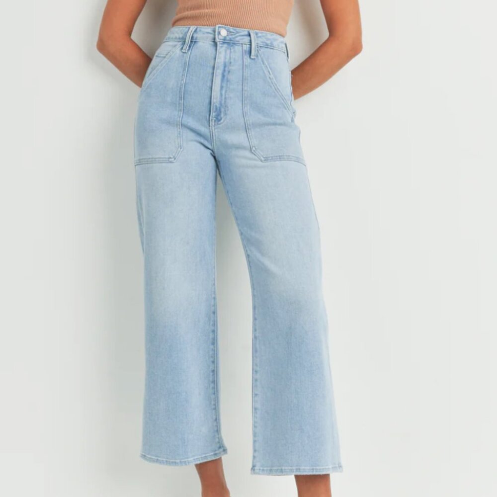 The Patch Pocket Wide Leg Just Black Denim 26 Light Denim